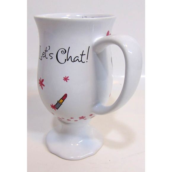 Girlfriends Collection Coffee Tea Wine Mug Glass 6" Footed Pedestal Let's Chat - Picture 5 of 8